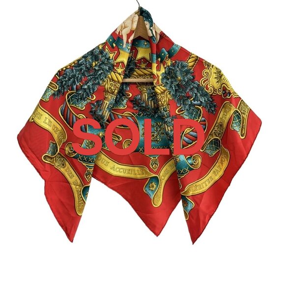HERMES Carre 90 - Red Green Multi Scarf 306-070225 - Picture 1 of 4